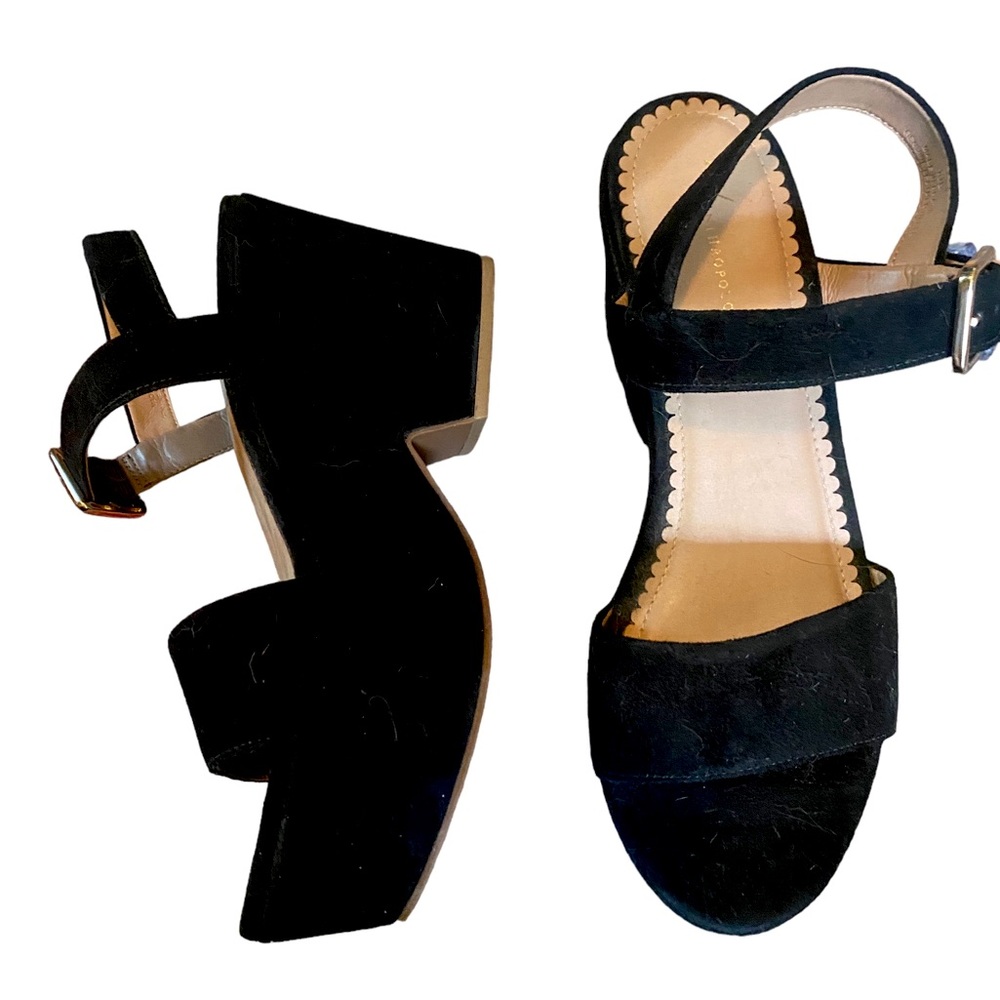 Anthropologie Black Suede Platform Sandals.